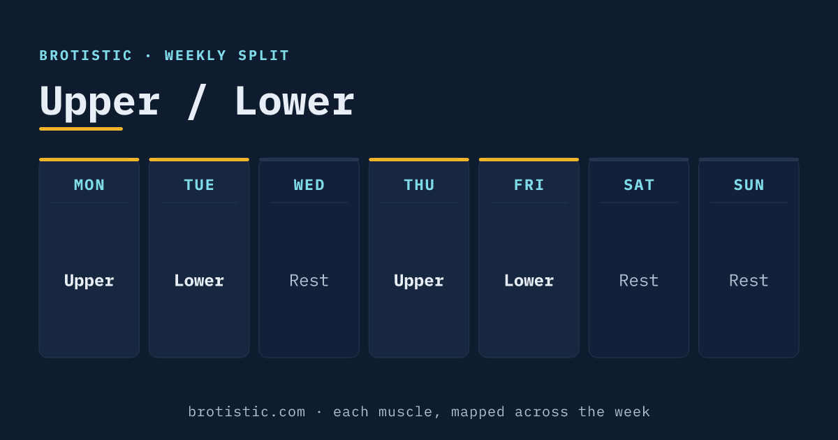 Upper/Lower split weekly schedule: two upper days and two lower days across a 4-day week